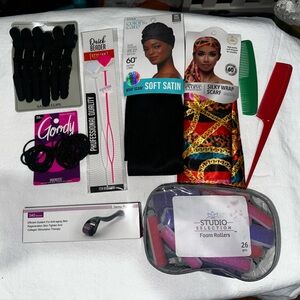 Hair Accessories Bundle with Black Satin Wrap & Colorful Silky Scarf